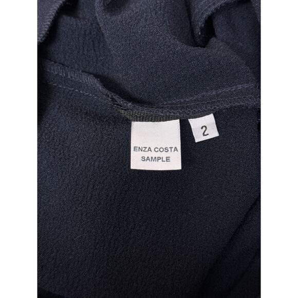 Enza Costa Jumpsuit 2 / US Medium Womens Blue Crepe Wrap Front Wide Leg - Picture 8 of 8